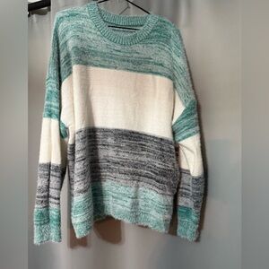 Women's Fuzzy Sweater - Mint and Gray